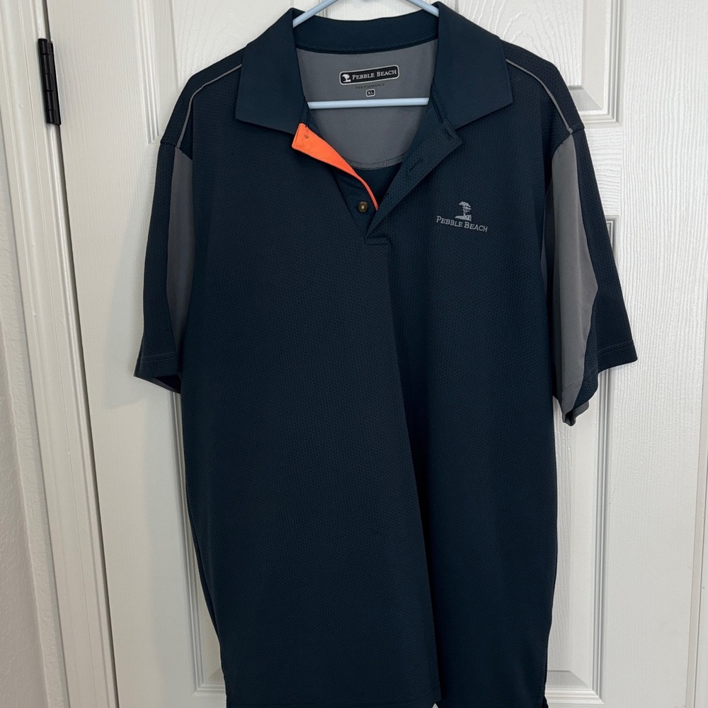 Pebble Beach Men's Dark Polo with Orange Accent
